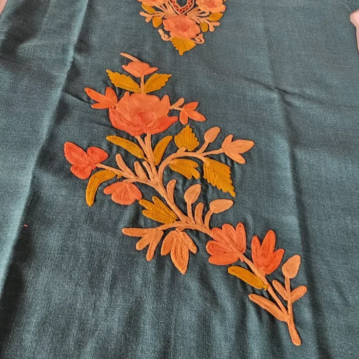 Kashmiri Teal Blue Kids Zulekha Kurta Set in Cotton with Aari Work (4-5 years) - Image 2