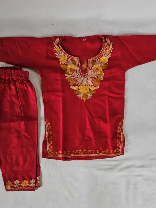 Kashmiri Cotton Kurta Set with Aari Work for Baby Girl