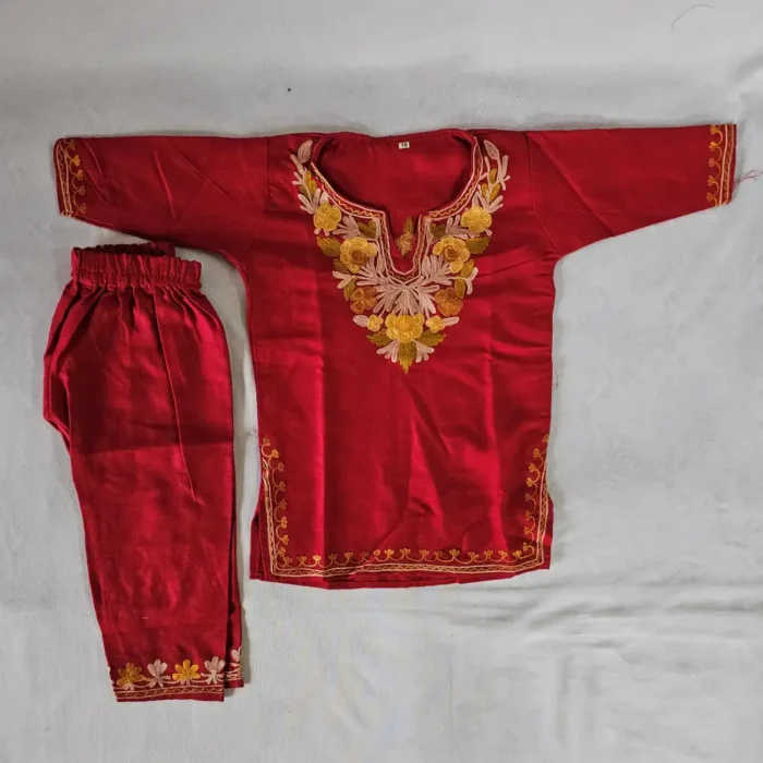 Kashmiri Cotton Kurta Set with Aari Work for Baby Girl