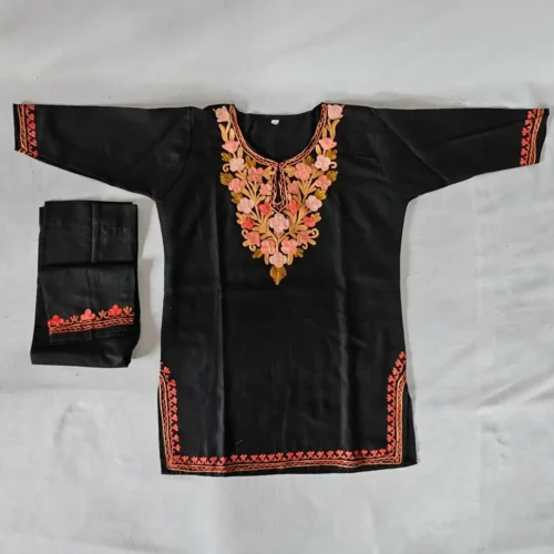 kids aari work Black kurta set in ruby cotton