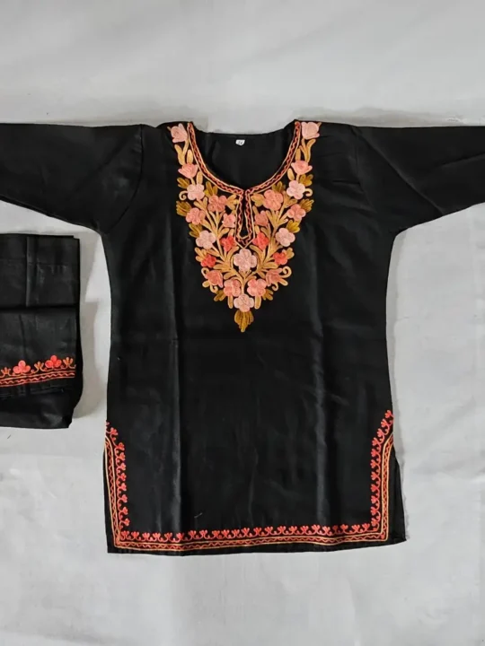 kids aari work Black kurta set in ruby cotton
