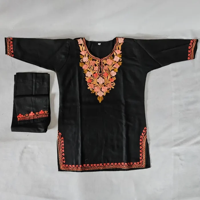 kids aari work Black kurta set in ruby cotton