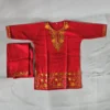 kids aari work Red kurta set in ruby cotton