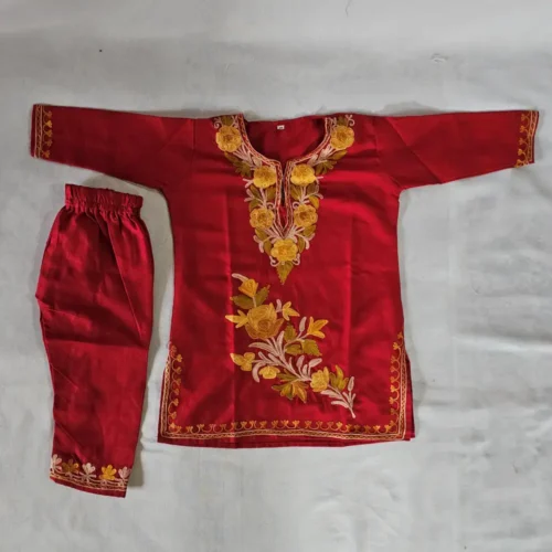 Kashmiri Cotton Aari Embroidered Kurta Set for Baby Girl