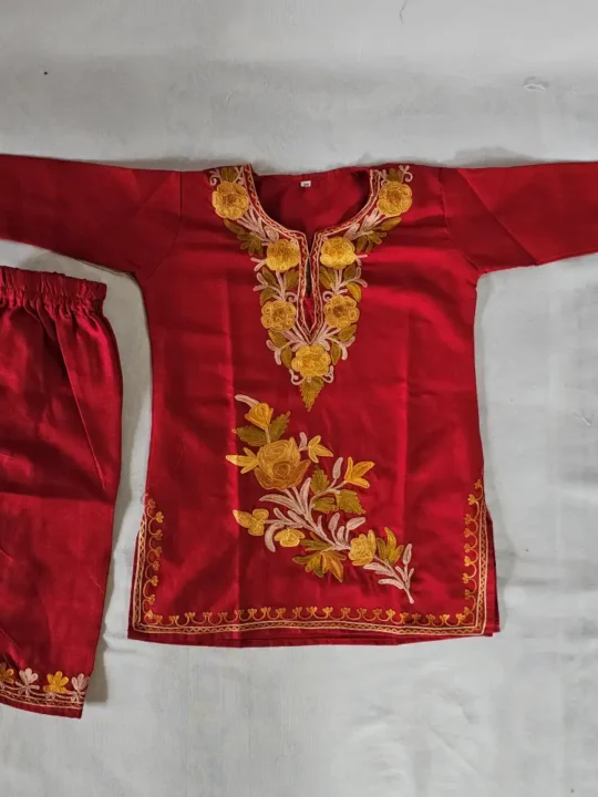 Kashmiri Cotton Aari Embroidered Kurta Set for Baby Girl