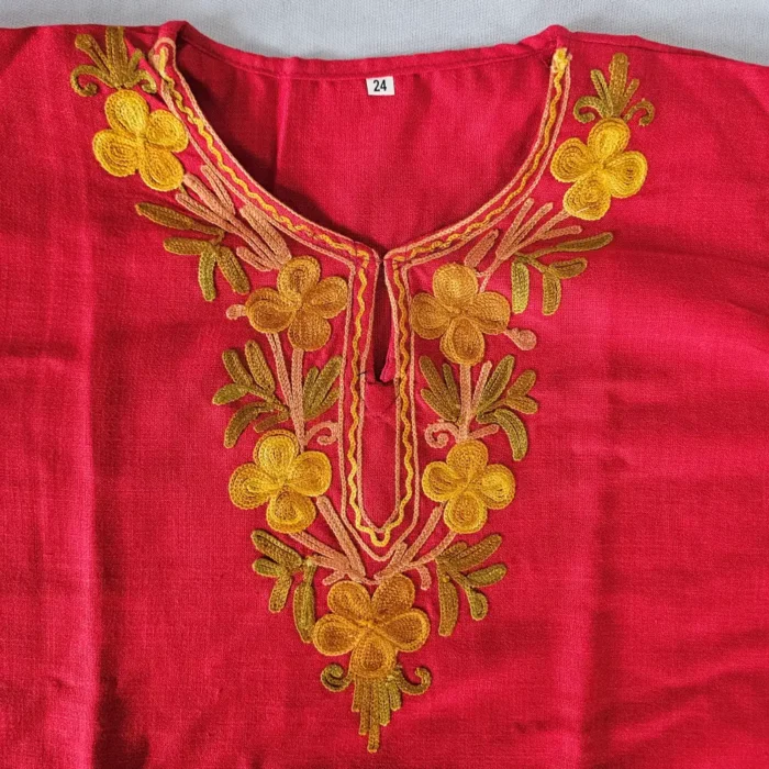 Kashmiri Cotton Mahjabeen Red Girls Kurta Set with Aari Embroidery (4-5 years) - Image 2
