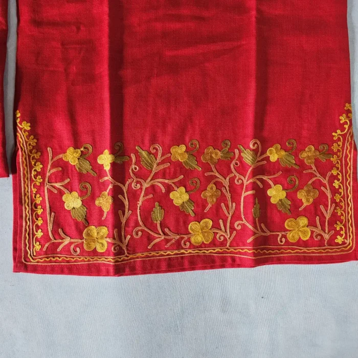 Kashmiri Cotton Mahjabeen Red Girls Kurta Set with Aari Embroidery (4-5 years) - Image 3