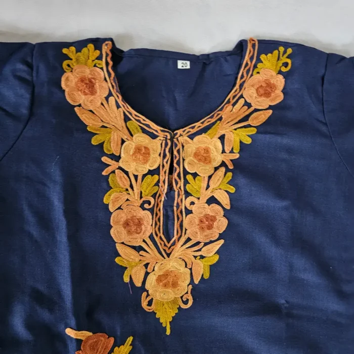 Mahira Blue Kashmiri Aari Embroidery Kids Kurta Set in Cotton (2-3 years) - Image 3