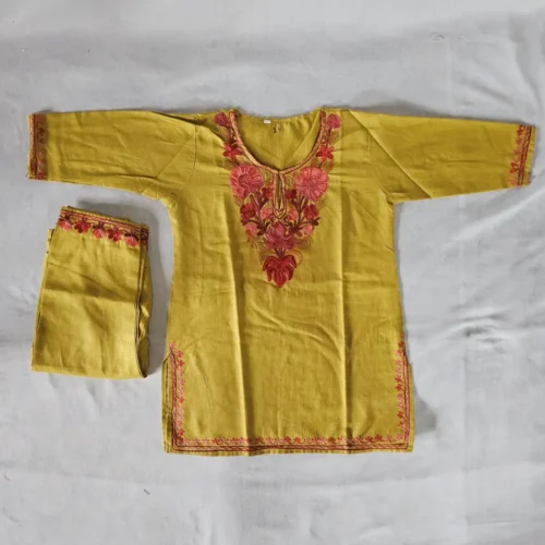 kids aari work Sea green kurta set in ruby cotton