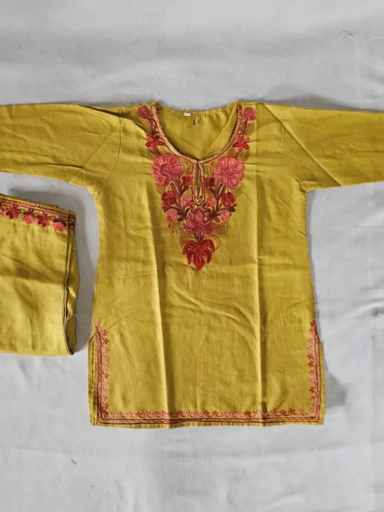 kids aari work Sea green kurta set in ruby cotton
