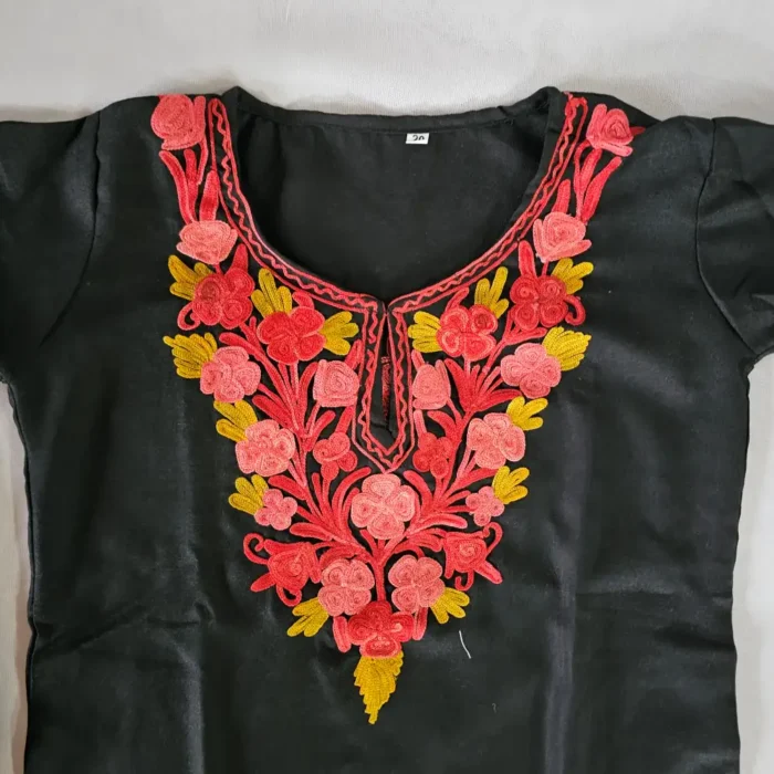Black Cotton Small Girl Kurta Set with Kashmiri Aari Work Meher (2-3 years) - Image 2