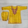 Mustard Kashmiri Aari Embroidered Cotton Kurta Set for Teen