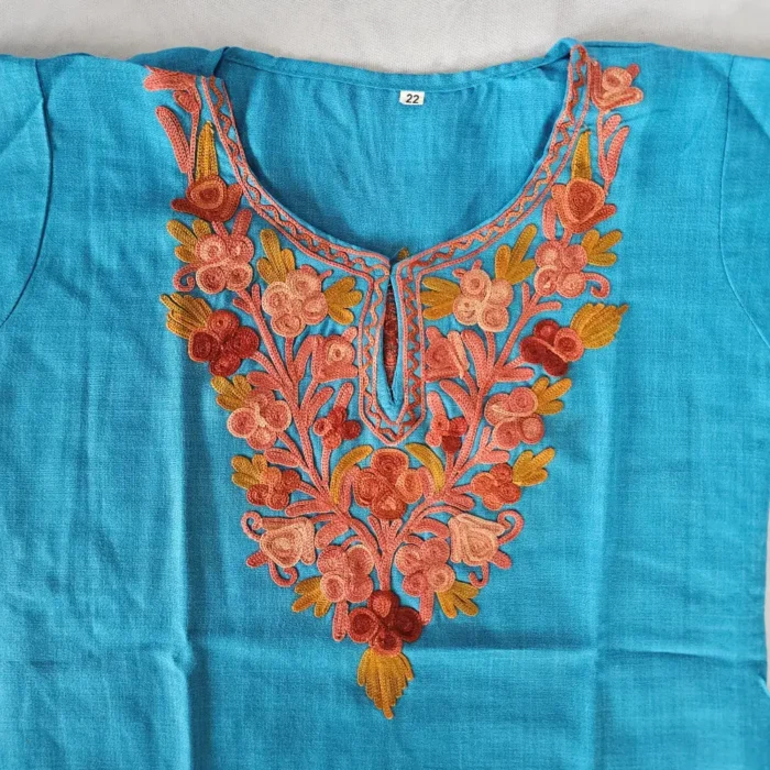 Nooriya Blue Kashmiri Kids Cotton Aari Work Kurta Set (3-4 years) - Image 2