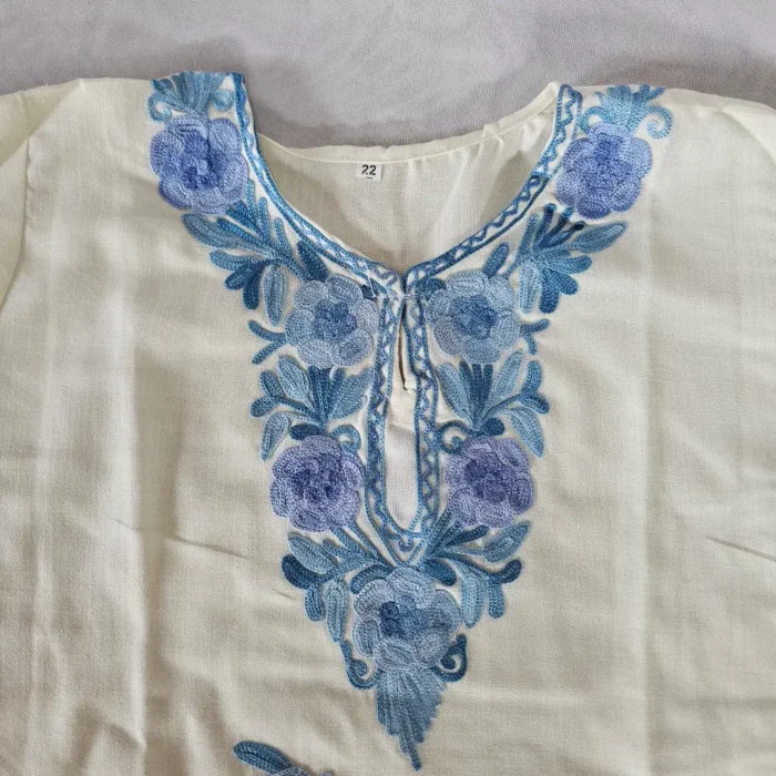 Small Girl Sumbul White Kurta Set in Cotton with Kashmiri Aari Work (3-4 years) - Image 3