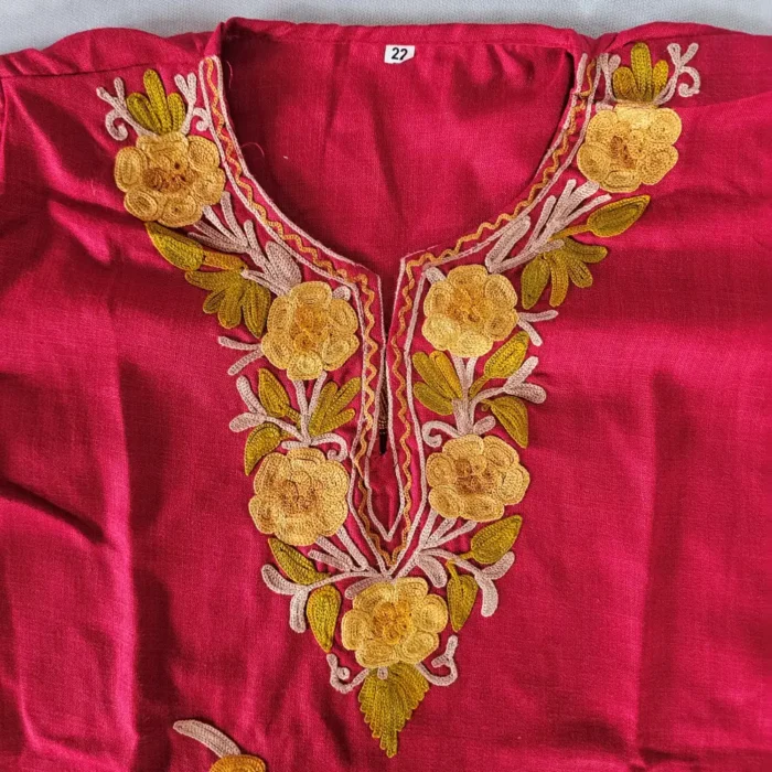 Reshma Kashmiri Aari Work Cotton Red Kurta Set for Kids (3-4 years) - Image 3