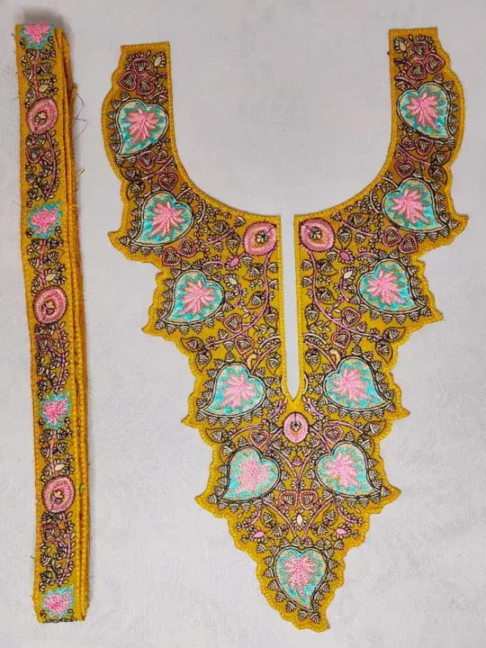 Mustard with Heart Shape Needle Embroidered Kashmiri Patch with 3m Lace