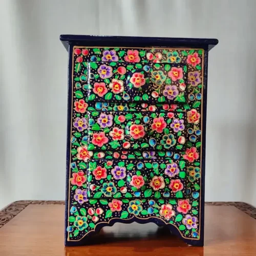 Hand Painted Dark Blue Kashmiri Paper Machie Decorative Drawer Chest