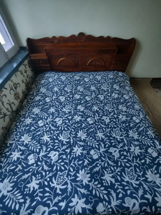 Handmade Crewel Blue and White Posh Embroidery Double Bedcover