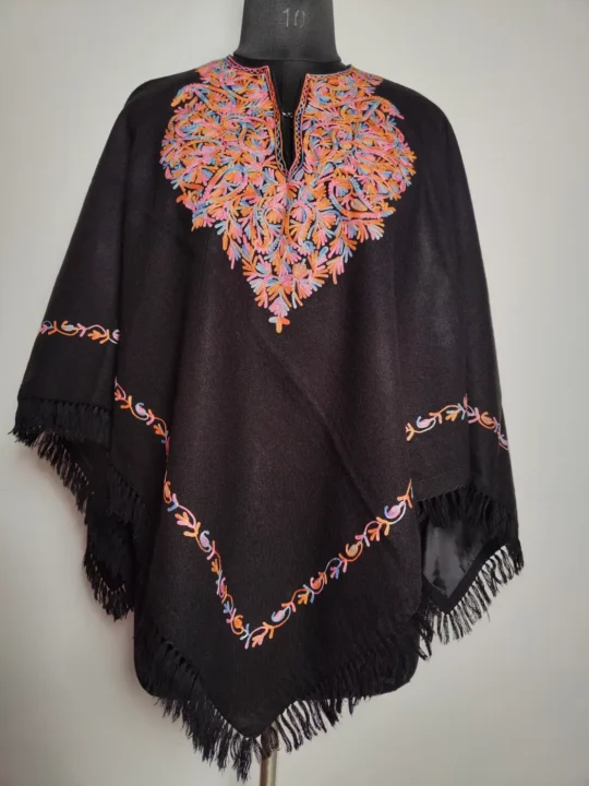 Black Poncho in Cashmilon with Aari Embroidery