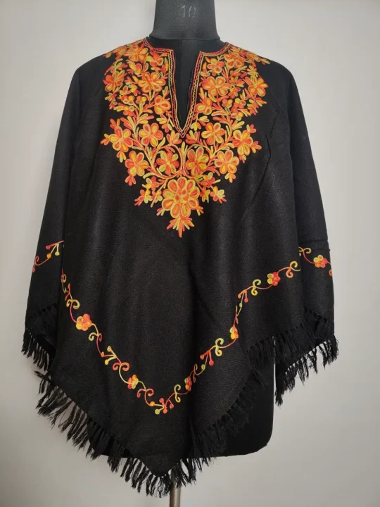 Black Poncho in Cashmilon with Aari Embroidery