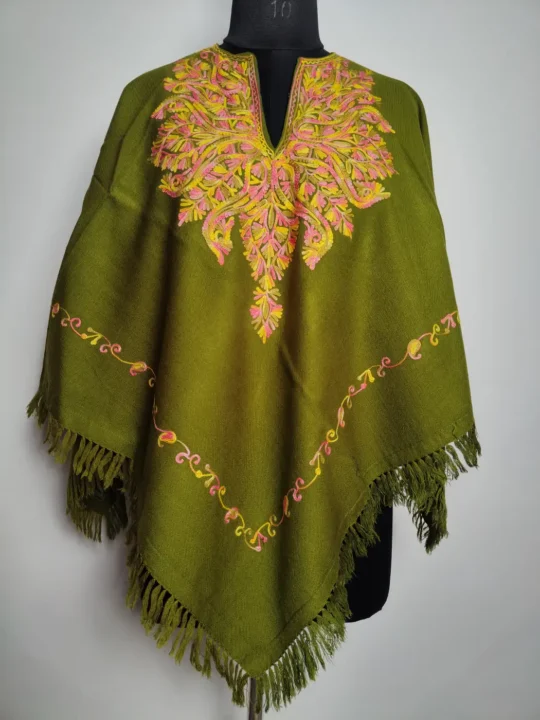 Aari Embroidery Green Cashmilon Noorin Poncho