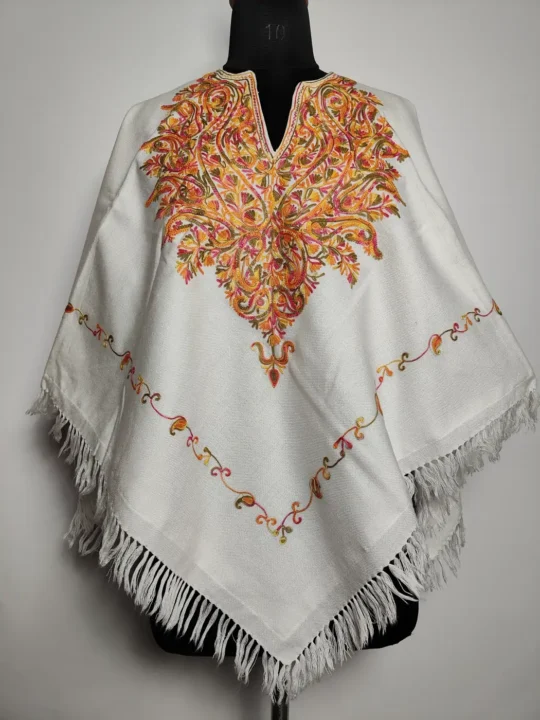 Aari Embroidery White Cashmilon Noorin Poncho