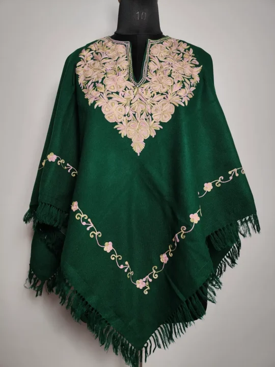 Dark green Cashmilon aari embroidered poncho