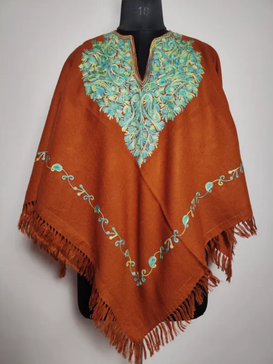 Brown Cashmilon aari embroidered poncho