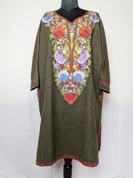 Inaaya Kashmiri Authentic Poshish Tweed Aari Embroidery Pheran | 100% Wool