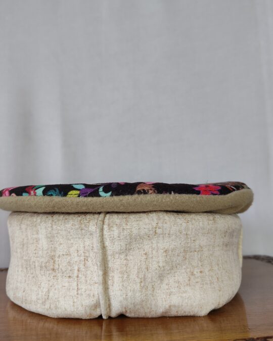 Purple and Mustard Velvet Pakol Cap with Border - Kani Print