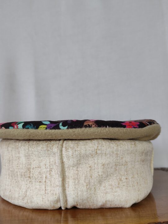 Purple and Mustard Velvet Pakol Cap with Border - Kani Print