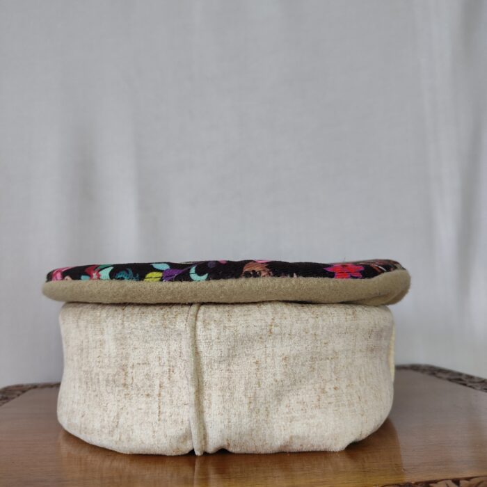 Purple and Mustard Velvet Pakol Cap with Border - Kani Print