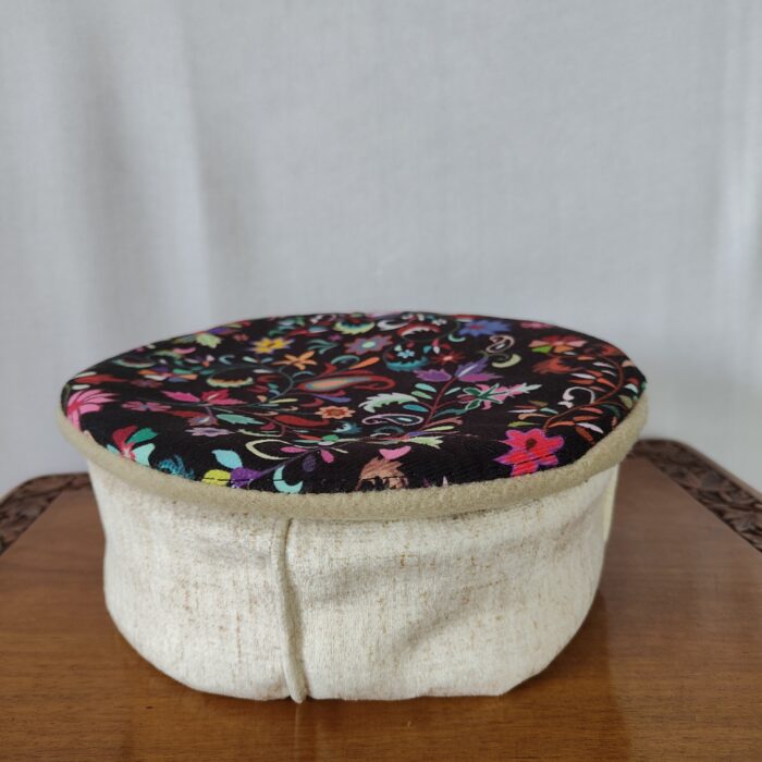 Cream and Mustard Velvet Pakol Cap with Border - Kani Print - Image 2