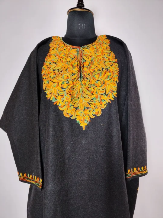 Black Tweed Pheran with Aari Embroidery Work