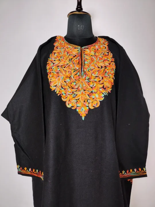 Black Tweed Pheran with Aari Embroidery Work