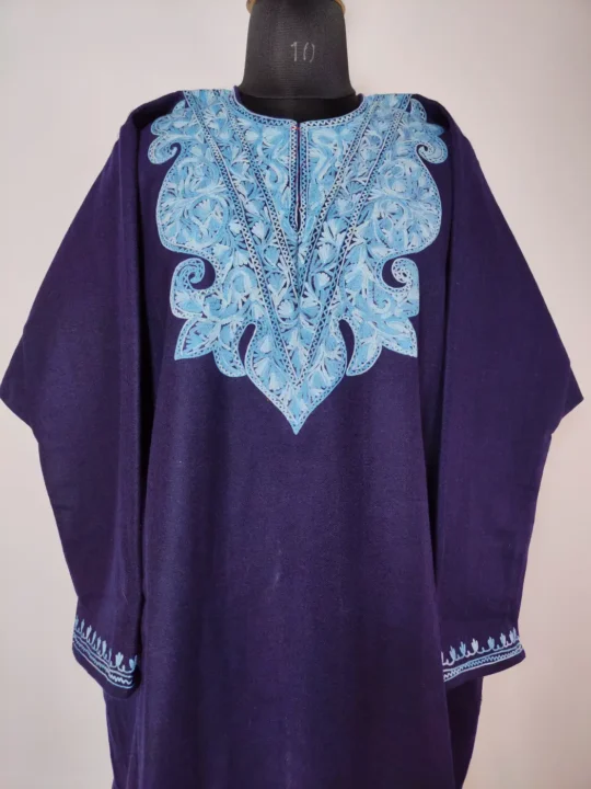 Royal Blue Tweed Women’s Pheran Featuring Aari Work