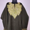 Mehndi Green Tweed Women’s Winter Pheran with Aari Embroidery