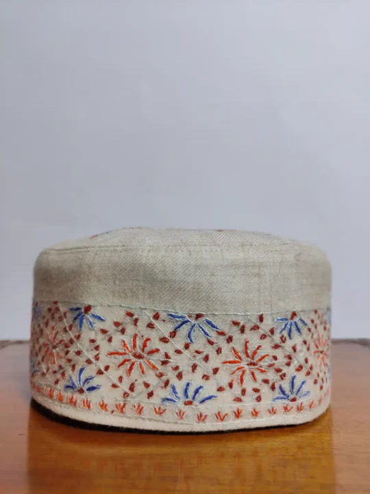 Premium Cream Kashmiri Pure Pashmina Hand Sozni Work Cap