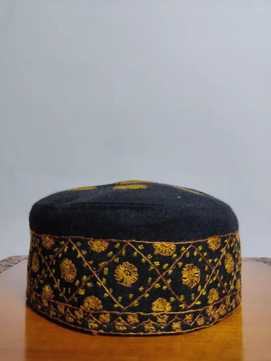 Yousuf Shah Black Pashmina kashmiri Premium Hand Sozni Cap