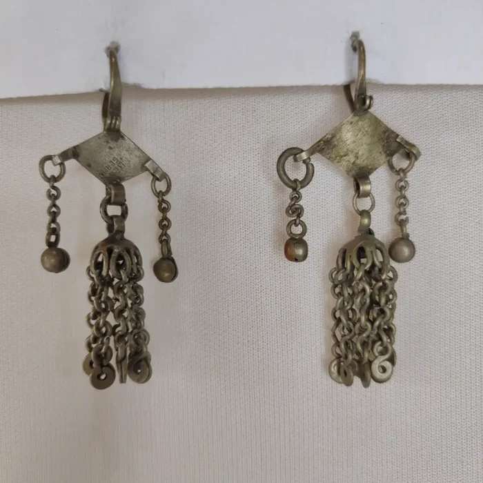 Kashmiri Antique Silver Jhumka Earrings | Classic Ornament - Image 2