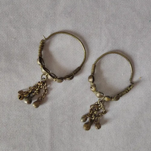Antique Circular Silver Kashmiri Earrings with Traditional Craft