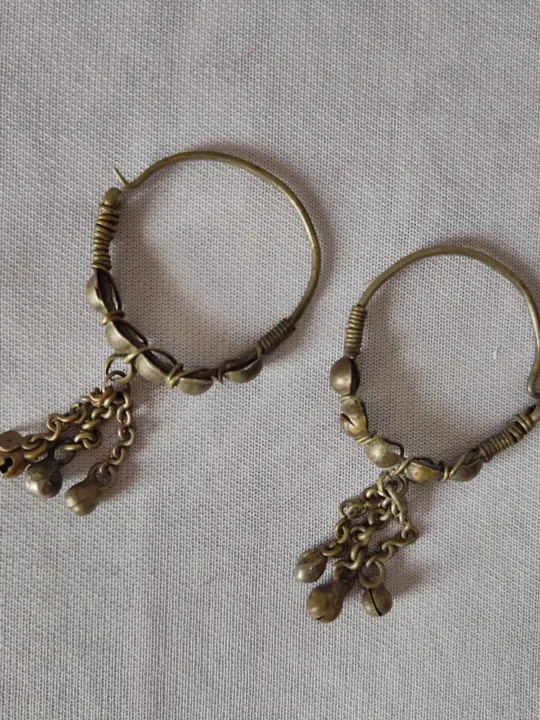 Antique Circular Silver Kashmiri Earrings with Traditional Craft