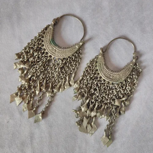 Vintage Traditional Kashmiri Earrings in Silver