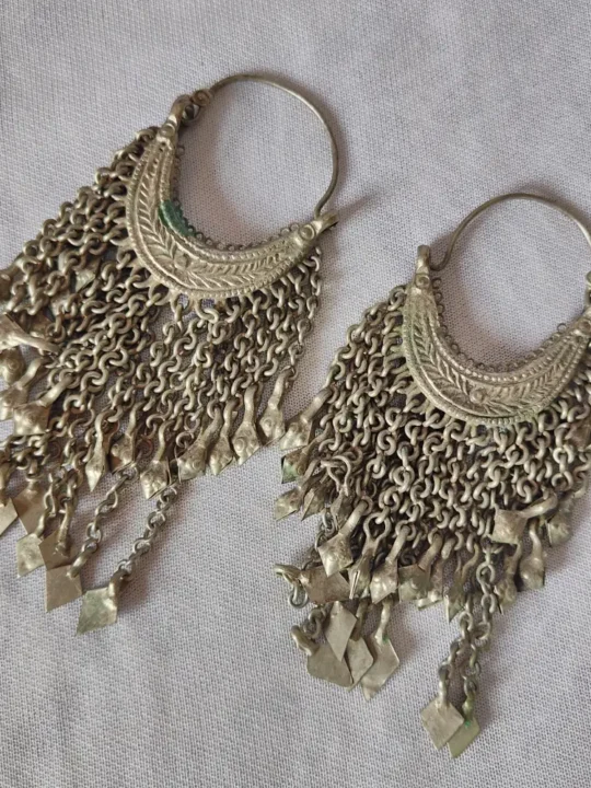 Vintage Traditional Kashmiri Earrings in Silver