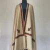 Beige Sozni Embroidered Cashmilon Shawl in Wool for Men