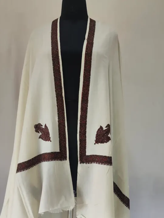 White Cashmilon Sozni Embroidered Shawl for Men