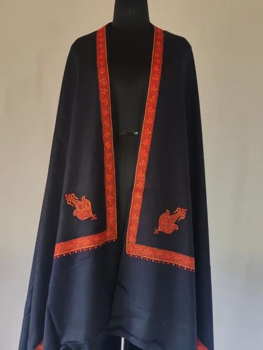 Black Cashmilon Mens Shawl with Sozni Embroidery