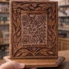 Personalized Wooden Payment QR Code Stand | Hand Carved in Kashmiri Walnut Wood