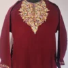 Girls Cashmilon Maroon Aari Embroidery Pheran (L: 40)