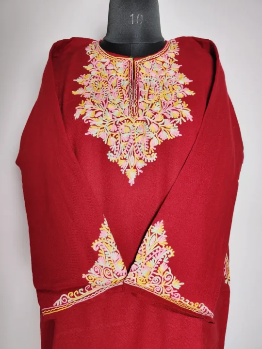 Naaz Cashmilon Maroon Aari Work Fancy Sleeve Pheran
